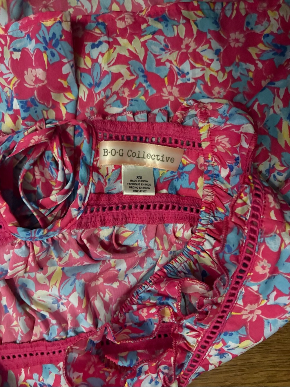 Pink Floral Ruffle-Trim Crop Top - Picture 2 of 3